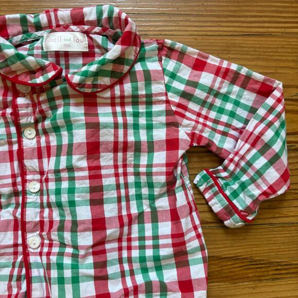 Cecil and Lou red green holiday button up long sleeve toddler shirt SIZE 18M - Picture 2 of 6
